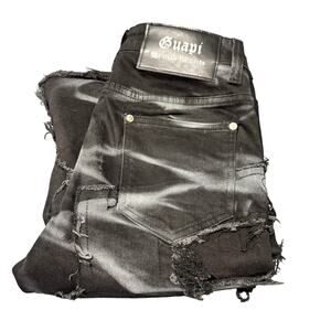Guapi Stacked Jeans Mens 28 (29x39 ACTUAL) Distressed Destroyed Black Denim